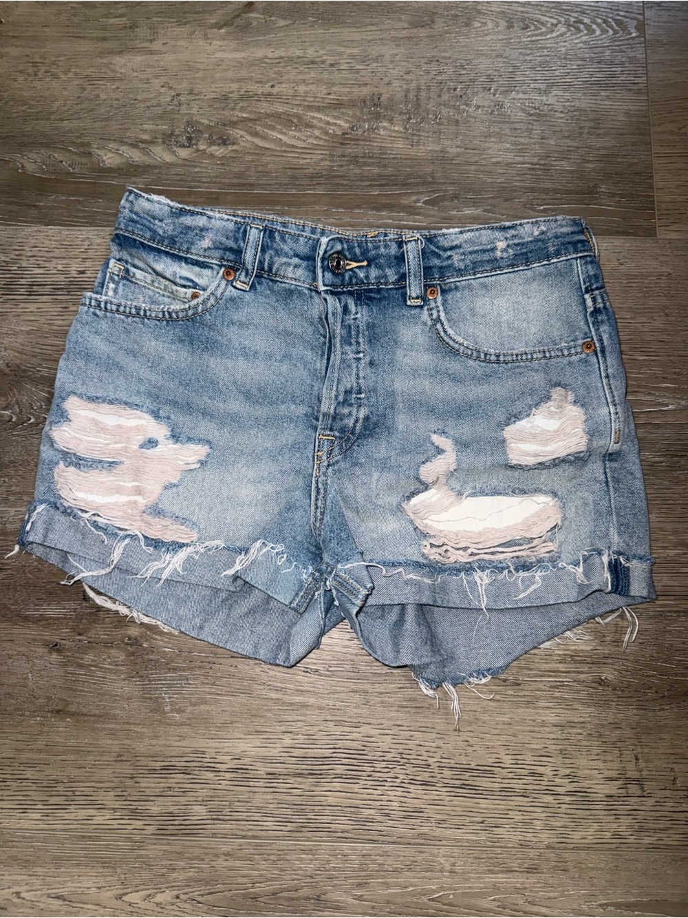 Women’s Light Blue Distressed Denim Boyfriend Jean Shorts